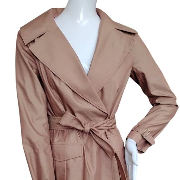 Nemow Trench Coat Size Small Light Mocha Long Sleeve 2 Snap Buttons Tie Belt - Picture 4 of 11